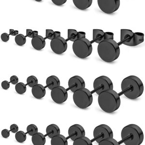 Prjndjw 12 Pairs 20G 18G Surgical Steel Flat Top Stud Earrings Set for Women Men Helix Tragus Barbell Stud Earrings Piercing Jewelry Mix Sizes 3mm 4mm 5mm 6mm 7mm 8mm Black