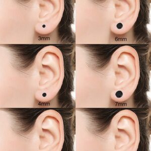 Prjndjw 12 Pairs 20G 18G Surgical Steel Flat Top Stud Earrings Set for Women Men Helix Tragus Barbell Stud Earrings Piercing Jewelry Mix Sizes 3mm 4mm 5mm 6mm 7mm 8mm Black