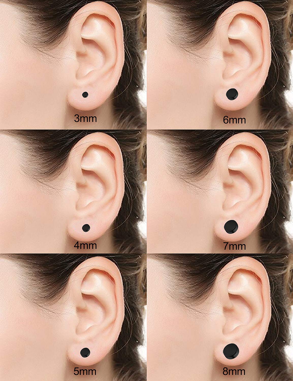 Prjndjw 12 Pairs 20G 18G Surgical Steel Flat Top Stud Earrings Set for Women Men Helix Tragus Barbell Stud Earrings Piercing Jewelry Mix Sizes 3mm 4mm 5mm 6mm 7mm 8mm Black