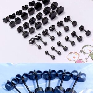 Prjndjw 12 Pairs 20G 18G Surgical Steel Flat Top Stud Earrings Set for Women Men Helix Tragus Barbell Stud Earrings Piercing Jewelry Mix Sizes 3mm 4mm 5mm 6mm 7mm 8mm Black