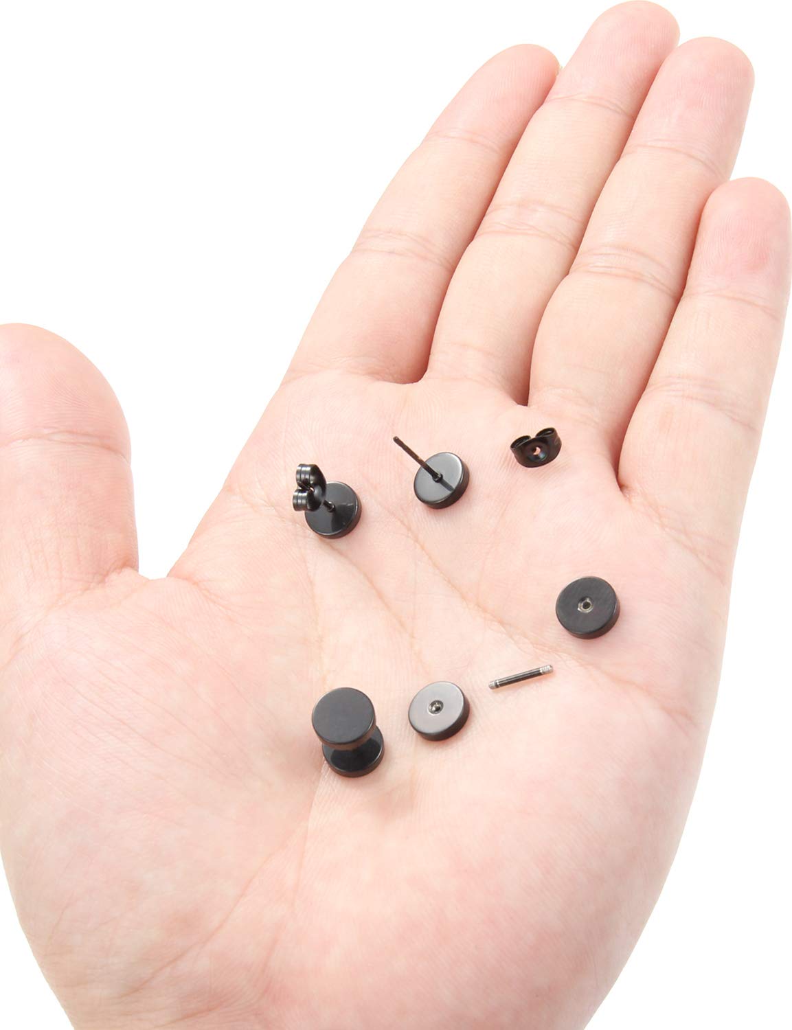 Prjndjw 12 Pairs 20G 18G Surgical Steel Flat Top Stud Earrings Set for Women Men Helix Tragus Barbell Stud Earrings Piercing Jewelry Mix Sizes 3mm 4mm 5mm 6mm 7mm 8mm Black