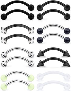 prjndjw black 8pairs 16g 3/8in eyebrow piercing earrings stainless steel cz matt ball curved barbell daith rook snug tragus body jewelry retainer for women men