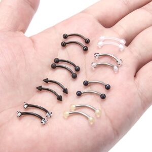 Prjndjw Black 8Pairs 16G 3/8in Eyebrow Piercing Earrings Stainless Steel CZ Matt Ball Curved Barbell Daith Rook Snug Tragus Body Jewelry Retainer for Women Men