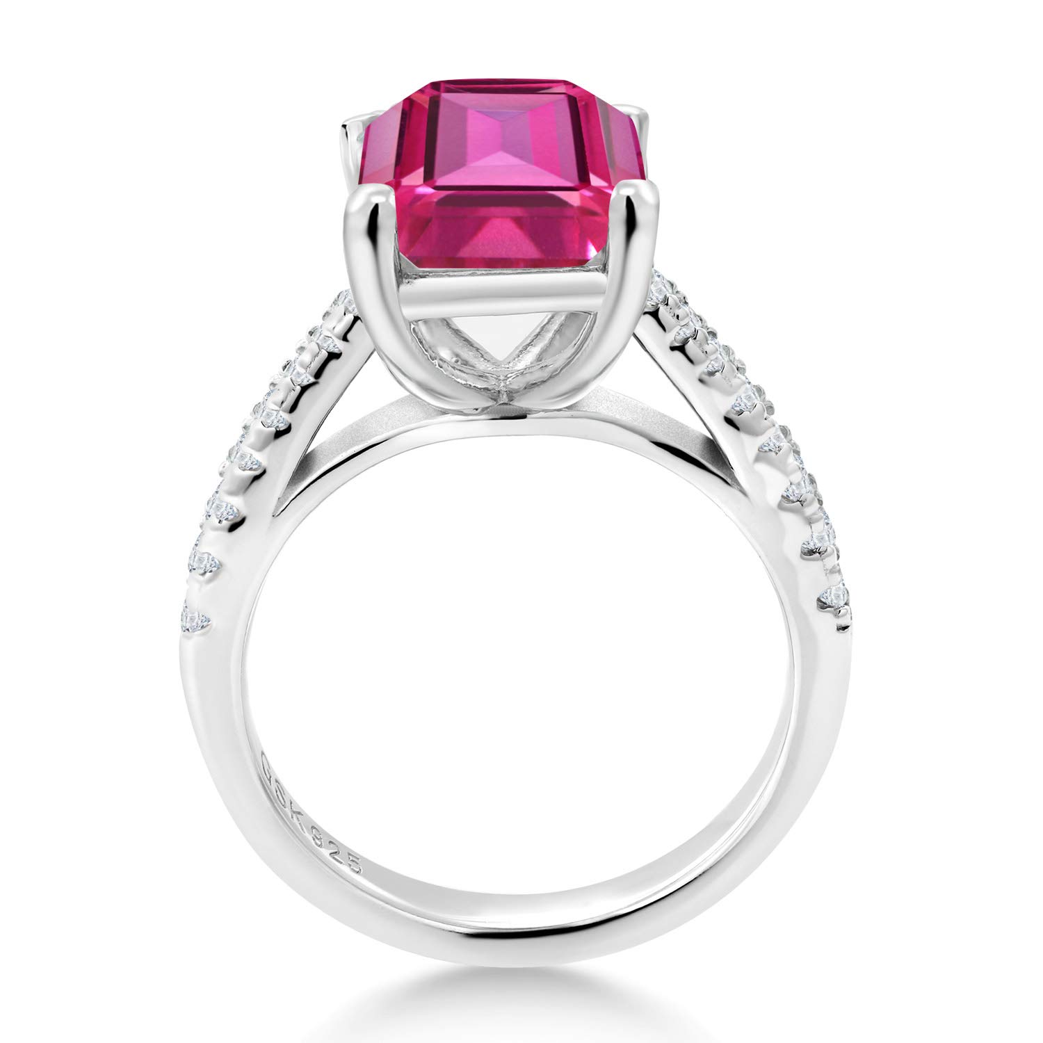 Gem Stone King 925 Sterling Silver Pure Pink Mystic Topaz and White Created Sapphire Ring For Women (4.26 Cttw, Available in size 5, 6, 7, 8, 9)