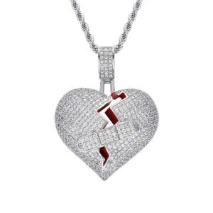 Moca Jewelry Iced Out Exquisite Band-Aid Heartbreak Pendant 18K Gold Plated Chain Bling CZ Simulated Diamond Hip Hop Necklace for Men Women (Silver)