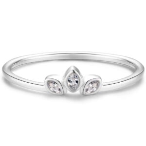 Blossom and Hue Sterling Silver Delicate Dainty Ring for Stacking Three-Stone Marquise Ring