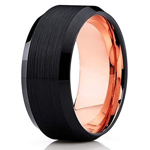 Rose Gold Tungsten Wedding Band - Black Ring - Tungsten Wedding Band (11)