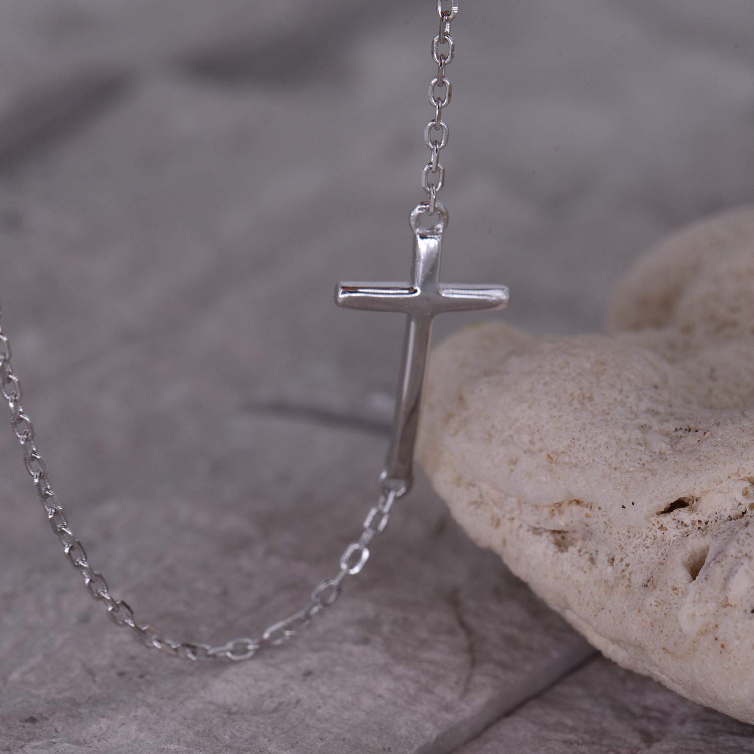 Dainty Sideways Cross Bracelet in Sterling Silver - Celebrity Style Horizontal Cross Bracelet