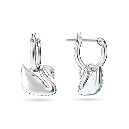 Swarovski Iconic Swan Collection Women's Pierced Earrings, Set of Blue and White Crystal Hoops with Rhodium Plating