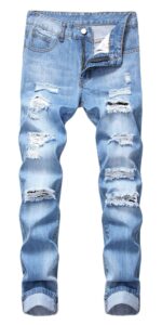 enrica men's skinny ripped distressed destroyed straight fit denim jeans (light blue 305, 34)