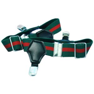 Booluee 1 Pair Adjustable Men's Sock Garters Belts Grips Suspenders with Double Non-slip Clips (Green and Red Stripes)