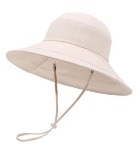 women bucket hat summer beach sun hats for women upf woman foldable floppy travel packable uv hat cotton wide brim hat (a-beige)