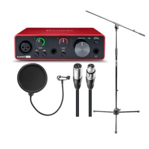 focusrite scarlett solo 3rd gen usb audio interface bundle with boom stand, pop filter, xlr cable (4 items)