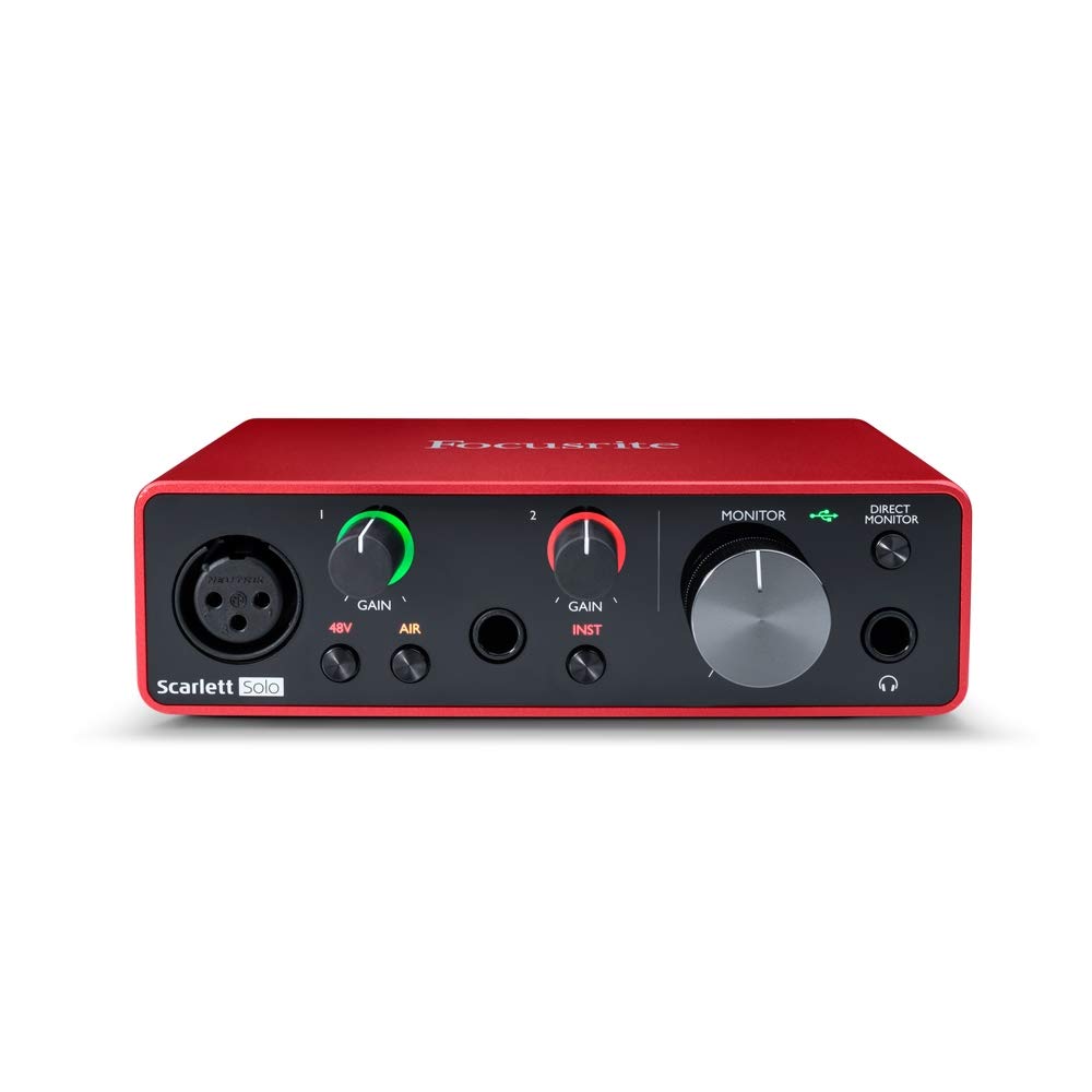 Focusrite Scarlett Solo 3rd Gen USB Audio Interface Bundle with Boom Stand, Pop Filter, XLR Cable (4 Items)