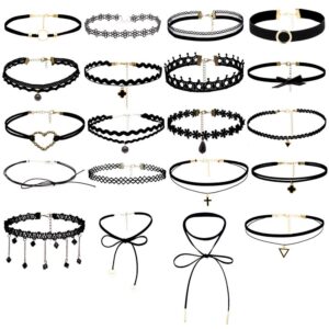 choker set 20 pcs adjustable classic black choker necklace foot set for christmas gift velvet metal pendant making chains vintage lolita styles for women girls