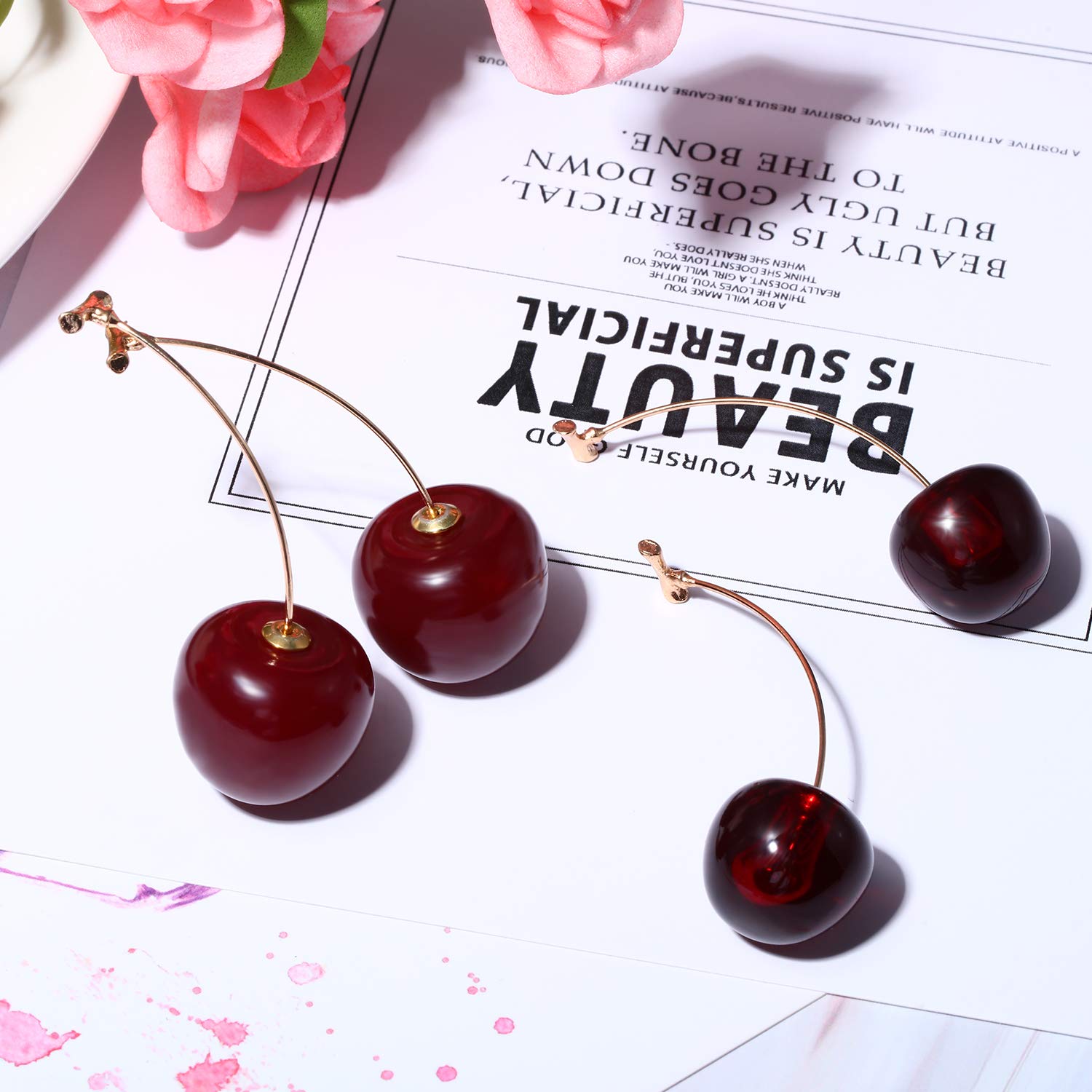 4 Pairs Cherry Drop Earrings Cherry Dangle Jewelry Fruit Dangle Earrings for Women Friends