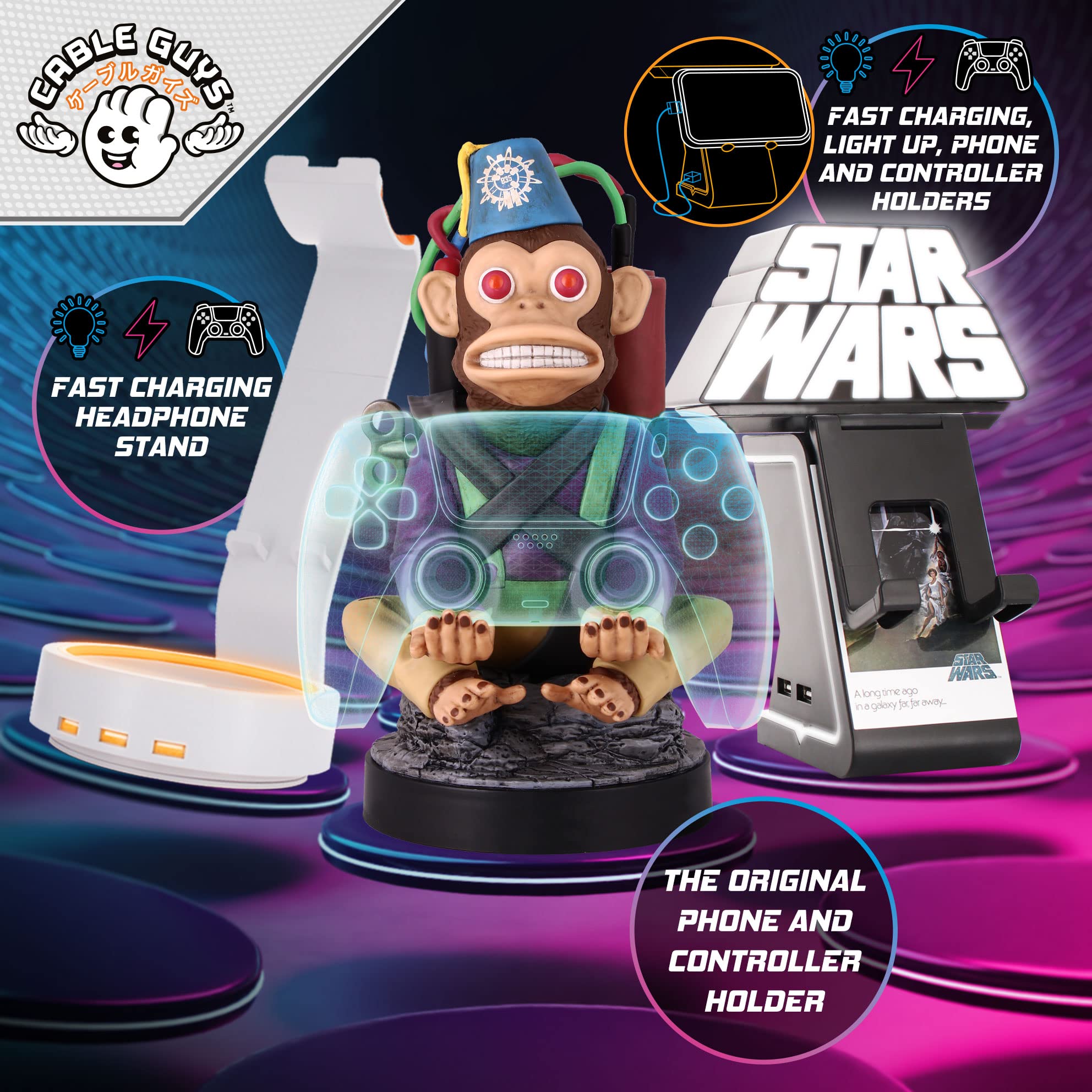 Exquisite Gaming: Star Wars: Chewbacca - Original Mobile Phone & Gaming Controller Holder, Device Stand, Cable Guys, Licensed Figure