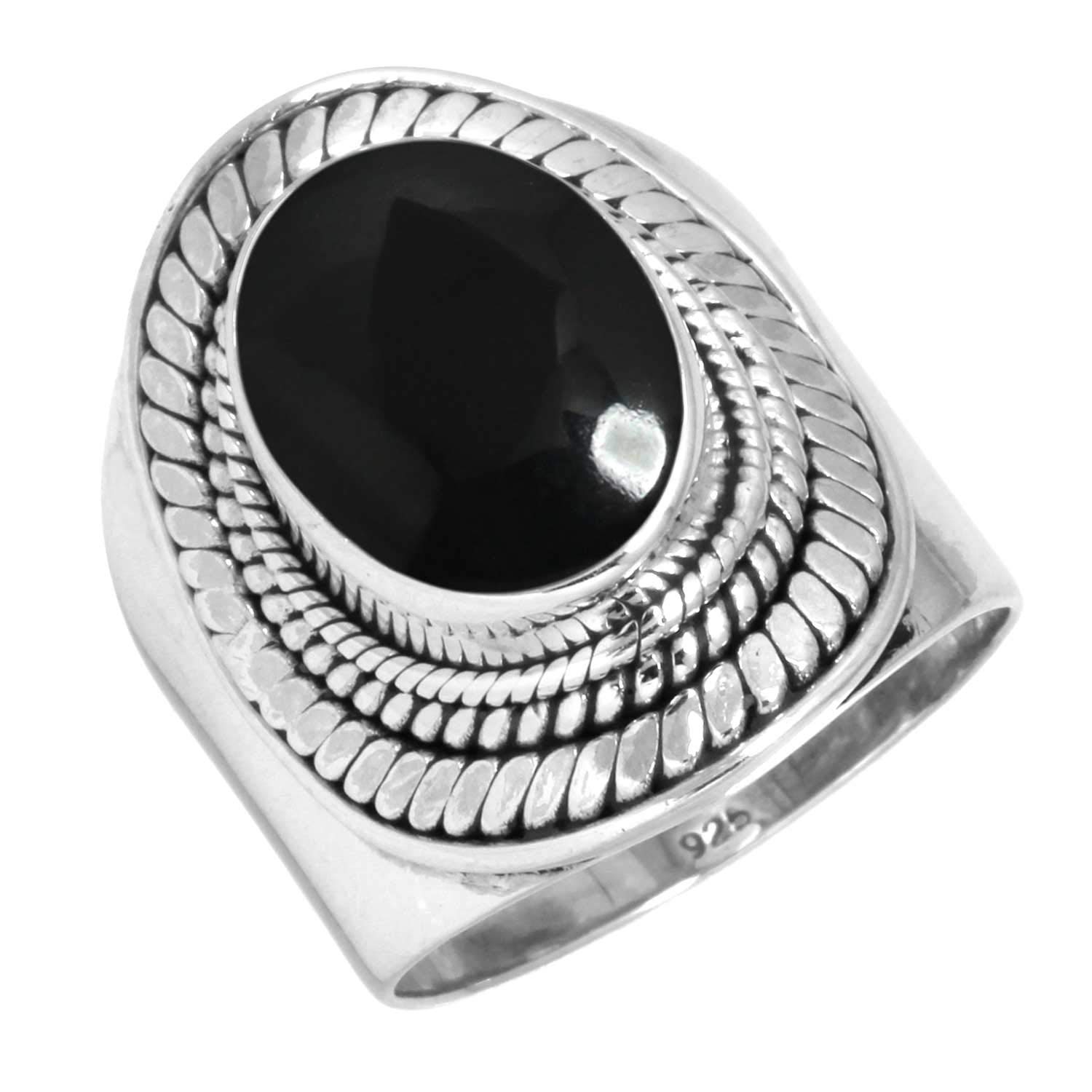 JEWELOPORIUM 925 Silver Ring for Women Natural Black Onyx Gemstone Boho Silver Ring Size 7 Thanksgiving Gift Statement Jewelry