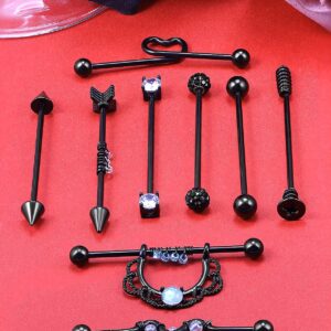 Prjndjw 14G Industrial Earrings For Women Mne Opal Heart surgical steel industrial piercing jewelry barbell Arrow screw external thread jewelry black industrial piercing jewelry 38MM