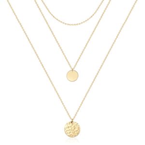 ava riley dainty gold necklace for women - hammered disc pendant necklaces for women trendy - 14k gold silver paperclip chain long necklace jewelry set