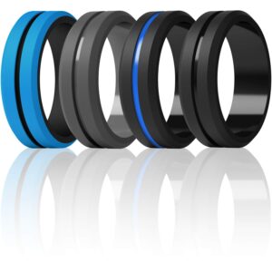 thunderfit silicone wedding rings for men, brushed top middle engraved line rubber engagement bands 8.2mm wide 2.5mm thick - 1/4/6/7 variety multipack (pack n - size 10.5-11 (20.60mm))