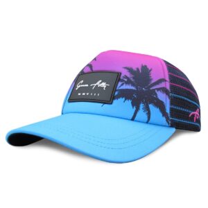 grace folly foam trucker hat snapback mesh baseball cap for men or women (palm- pink & teal)