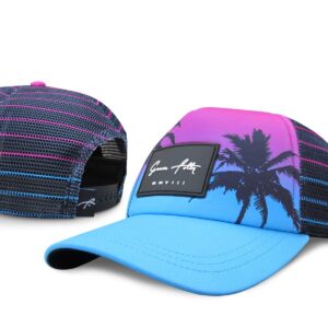 Grace Folly Foam Trucker Hat Snapback Mesh Baseball Cap for Men or Women (Palm- Pink & Teal)