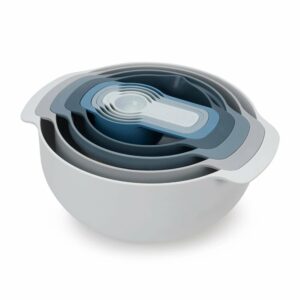 joseph joseph 9 nesting set with mixing bowls measuring cups sieve colander, 9-piece, sky,blue