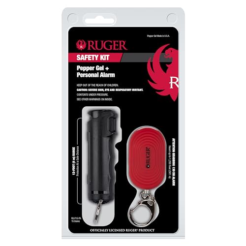 SABRE RED Ruger Pepper Gel and Personal Alarm Safety Kit, Maximum Police Strength Keychain Pepper Gel with 12-Foot (4M) Range and Attention Grabbing 130dB Personal Alarm with Bright LED Light