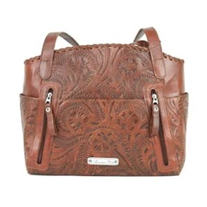 American west Lariats & Lace Leather Leather Tote with Conceal & Carry Pocket (Brown)