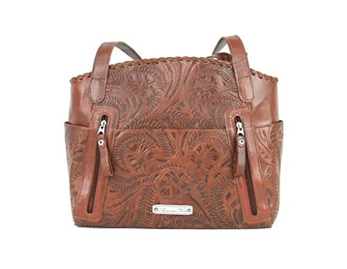 American west Lariats & Lace Leather Leather Tote with Conceal & Carry Pocket (Brown)