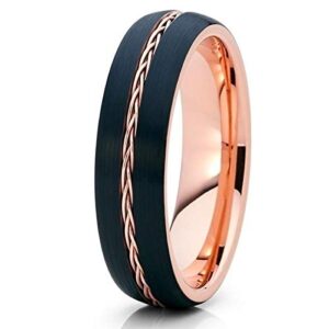 silly kings jewelry rose gold tungsten ring - 6mm - braid ring - black tungsten - rose gold band (11)