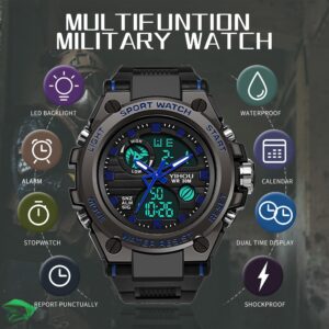 Yihou Men's Military Watch Outdoor Sports Electronic Watch Tactical Army Wristwatch LED Stopwatch Waterproof Digital Analog Watches