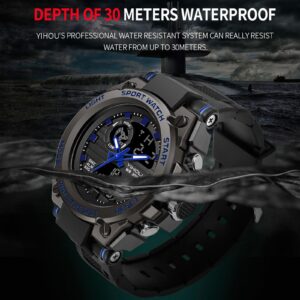 Yihou Men's Military Watch Outdoor Sports Electronic Watch Tactical Army Wristwatch LED Stopwatch Waterproof Digital Analog Watches