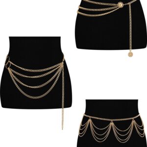 3 Pieces Belly Waist Chain Multi Layer Metal Waist Chain Body Summer Beach Chain for Women and Girls (Tassel Style)