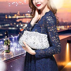 Gets Noble Beaded Sequin Flower Evening Purse Large Clutch Bag Handbag for Women (Silver)