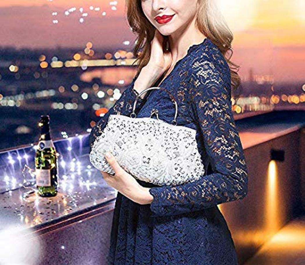 Gets Noble Beaded Sequin Flower Evening Purse Large Clutch Bag Handbag for Women (Silver)