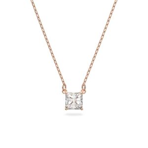 swarovski attract pendant necklace with a square cut clear crystal on a rose-gold tone plated setting with matching chain