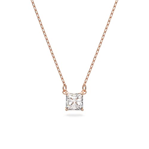 Swarovski Attract Pendant Necklace with a Square Cut Clear Crystal on a Rose-Gold Tone Plated Setting with Matching Chain