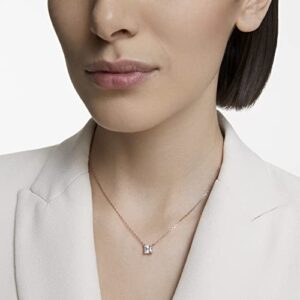 Swarovski Attract Pendant Necklace with a Square Cut Clear Crystal on a Rose-Gold Tone Plated Setting with Matching Chain