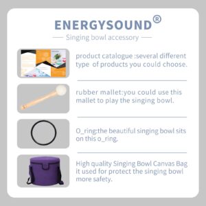 ENERGYSOUND Frosted E Note Solar Plexus Chakra Quartz Crystal Singing Bowl 10 inch carrier rubber mallet and O-ring included