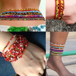 Tornito 16Pcs Belly Waist Chain Summer Jewelry Bikini Body Chain for Women African Waist Bead Set Stretchy Elastic String Multi-Color Sexy Necklace Bracelet Anklet