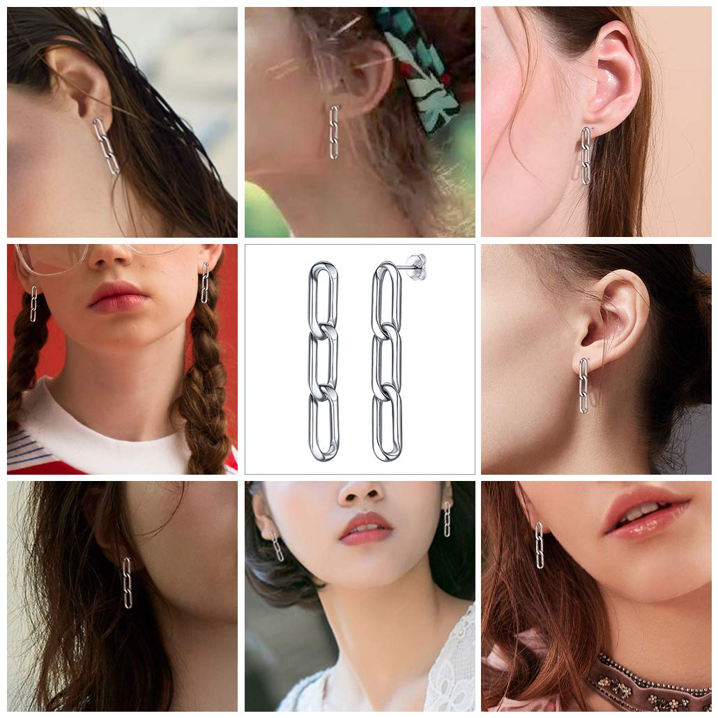 Chain Earrings for Women Solid Silver Dangling Cuban Chains Drop Ear Charms for Women