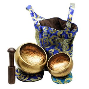 cadushki tibetan singing bowl set: 2 sound bowls 4.5 inches & 3.3 inches, a mallet, 2 cushions and a nepal cloth bag. meditation singing bowl is suitable for meditation, yoga, healing and silent mind