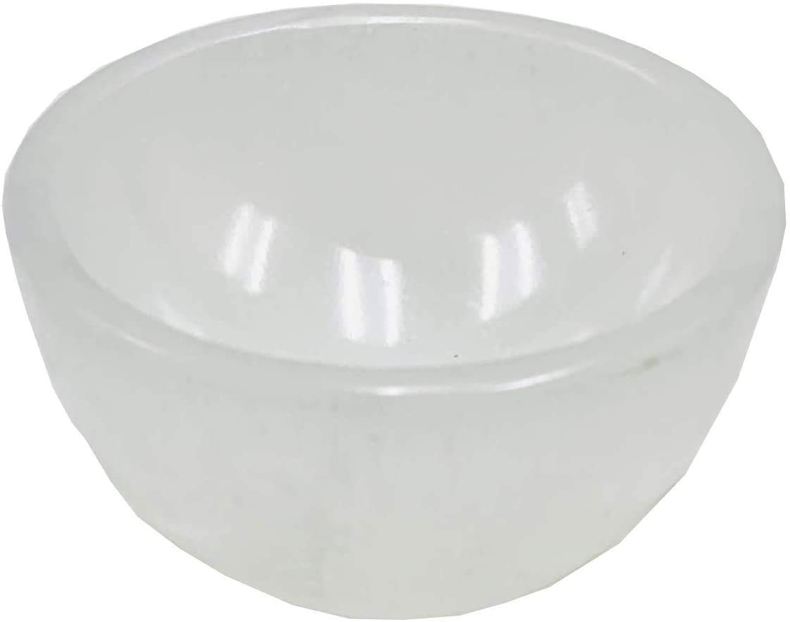 CircuitOffice Carved Selenite Bowl (3.5-4"), Cleanse and Charge Crystals Or Gemstones, for Healing, Metaphysical, Meditation, Wicca, Decoration or Gift