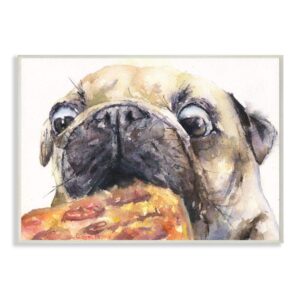 Stupell Industries Pug and Pizza Funny Dog Pet Animal Watercolor Painting Wall Plaque, 10 x 15, Multi-Color