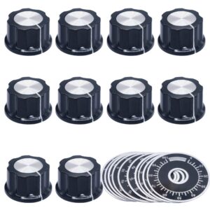 mxuteuk 10Pcs Black Potentiometer Control Knob Volume Audio Electric Guitar Bass Screw Type 26 x 15mm (d*h) + 10pcs 0-100 Scale Sheet KNOB-A03