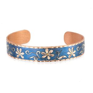 Women's Daisy Flower Bracelets feature a beautiful daisy flower on a blue copper cuff with an open-ended flower cuff design. These copper bracelets are adjustable for a perfect fit—BNF-06.