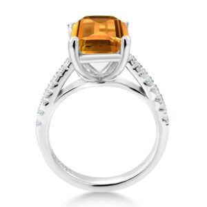 Gem Stone King 925 Sterling Silver Yellow Citrine and White Created Sapphire Women's Engagement Ring (3.16 Cttw, Emerald Cut 10X8MM, Gemstone Birthstone, Available in size 5, 6, 7, 8, 9)