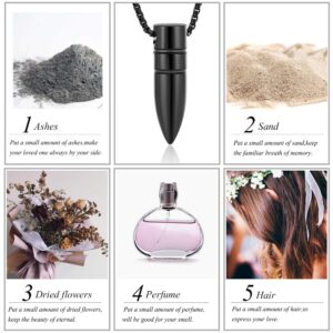 zeqingjw Bullet Urn Necklace for Ashes Memorial Cremation Jewelry Ash Holder Keepsake Jewelry for Pet/Human(Black)